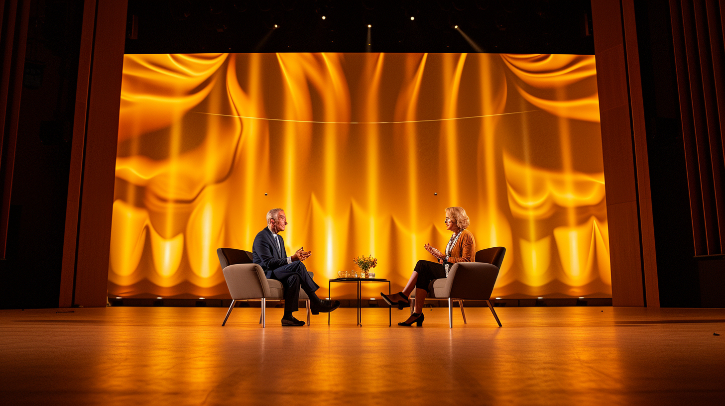 Man and woman debating on stage