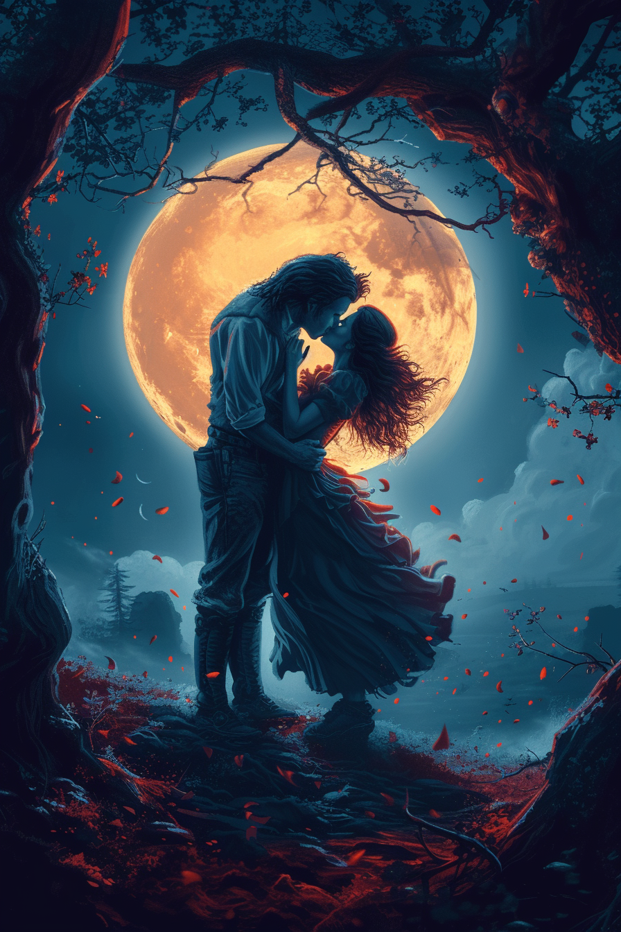 Romantic full moon kiss werewolf transformation