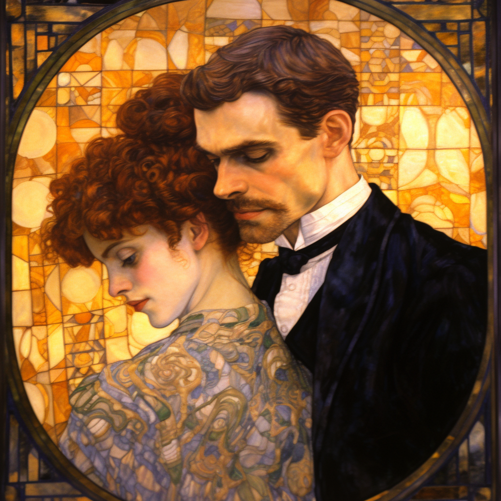 Klimt's painting of a couple through a looking glass