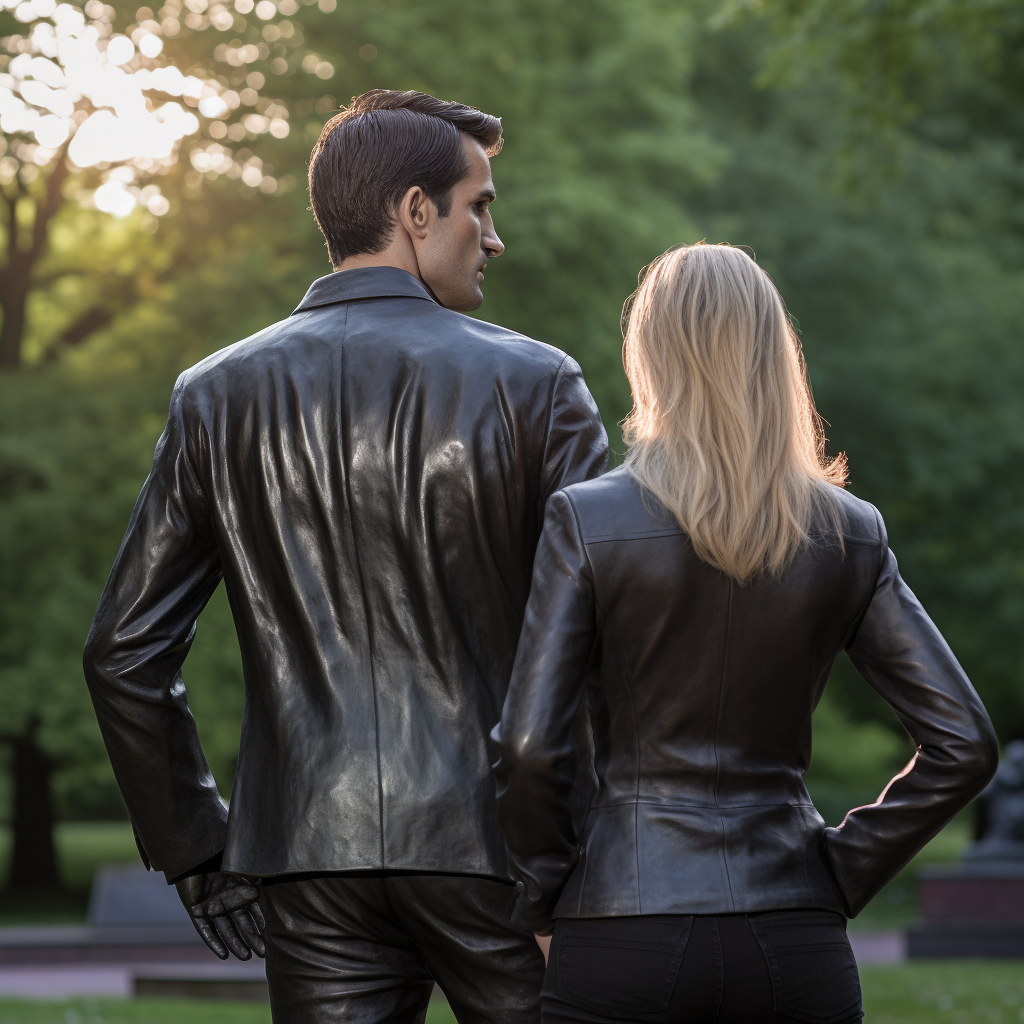 Stylish couple in park at dusk