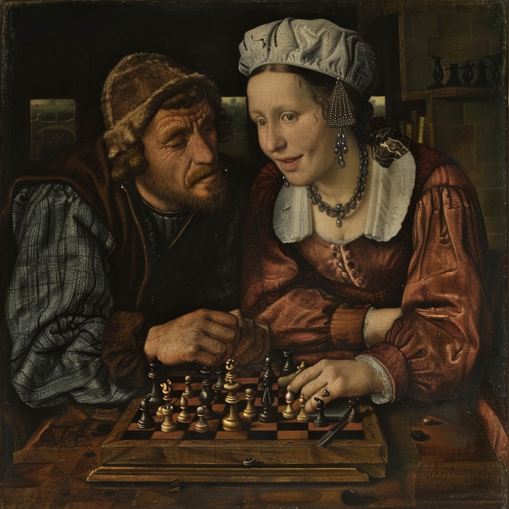 Chess playing couple in 1500s