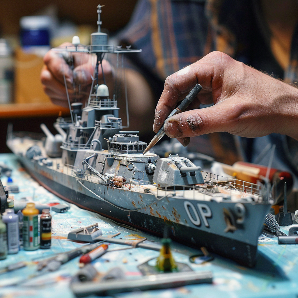 Man building ship model