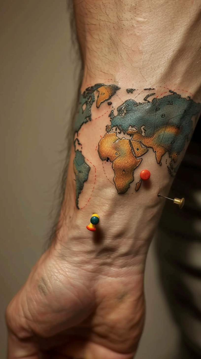 man with world map tattoo