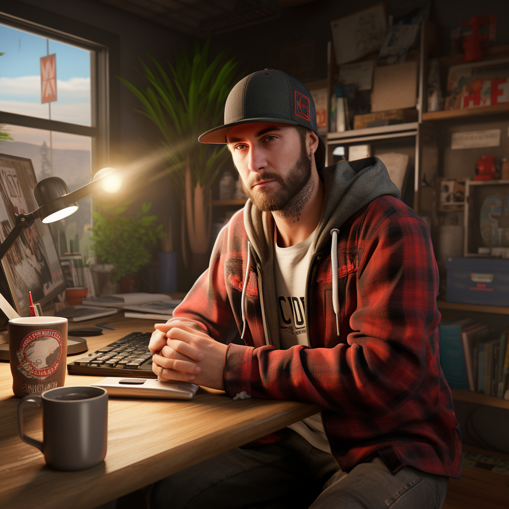 Man Drinking Coffee at Desk