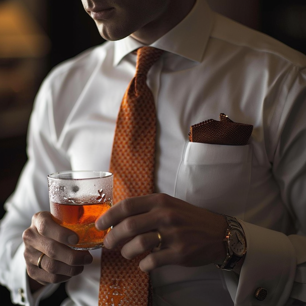 Fashionable man drinking Negroni tea