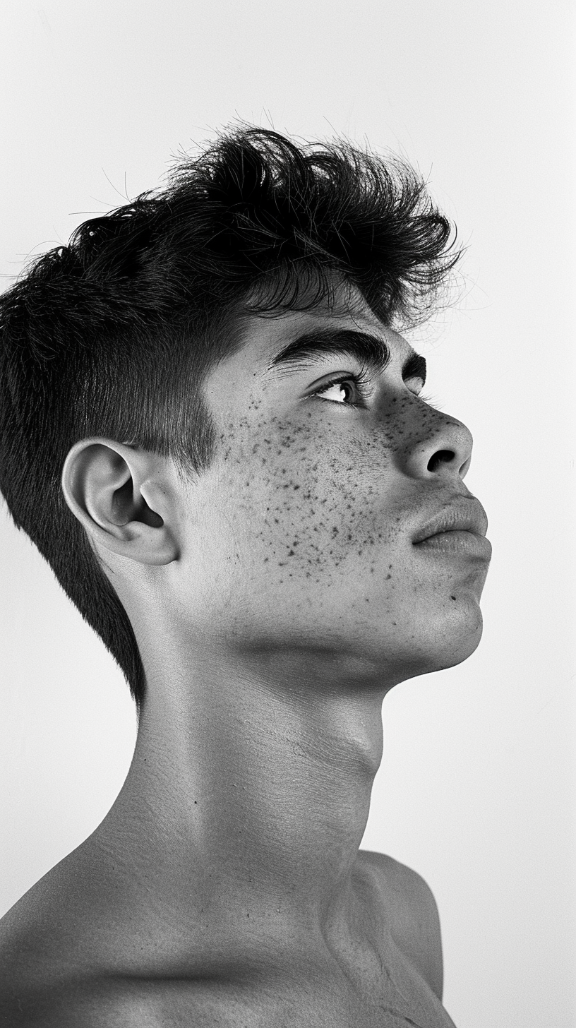 Man with Freckles on White Background