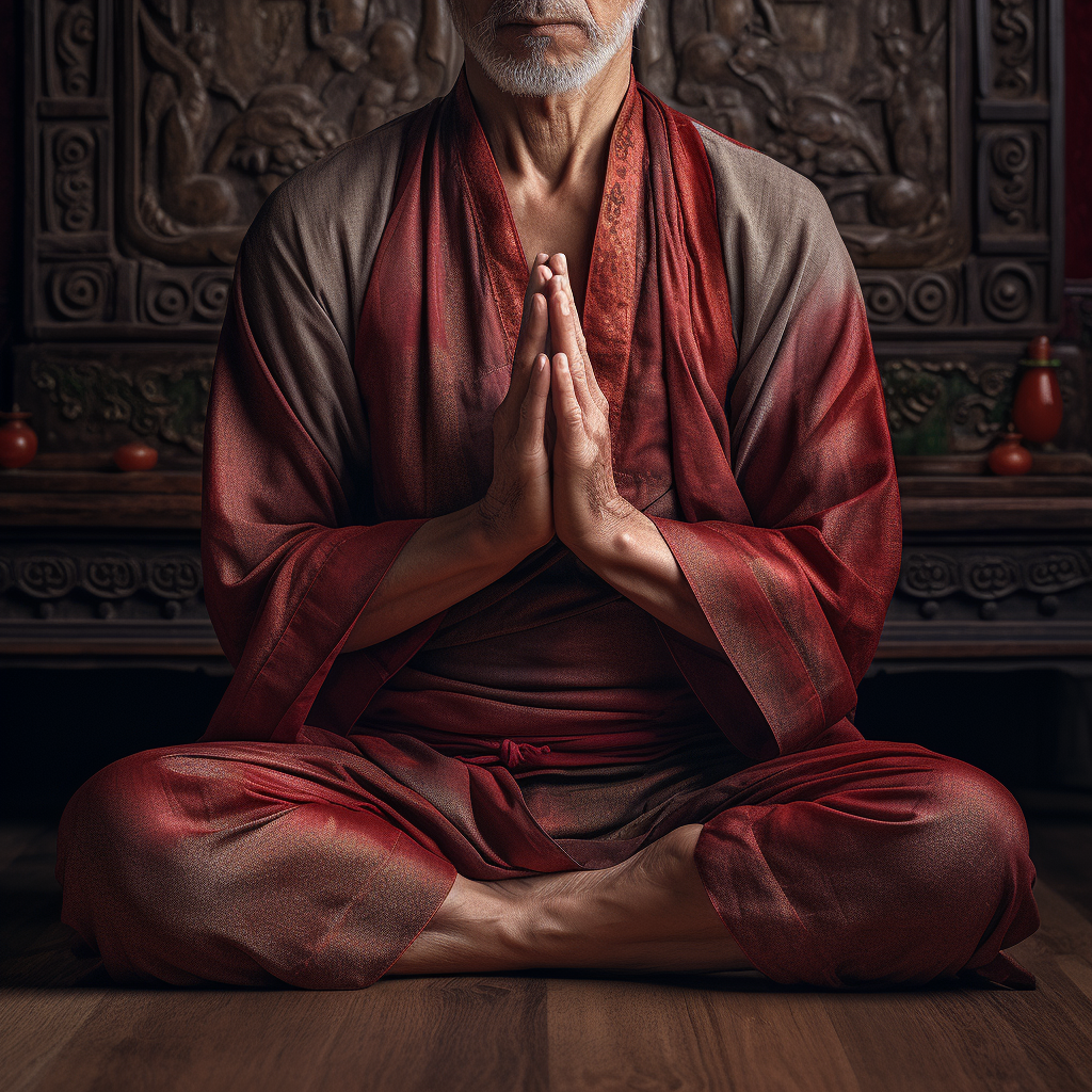 Man practicing Maha Mudra in Zazen