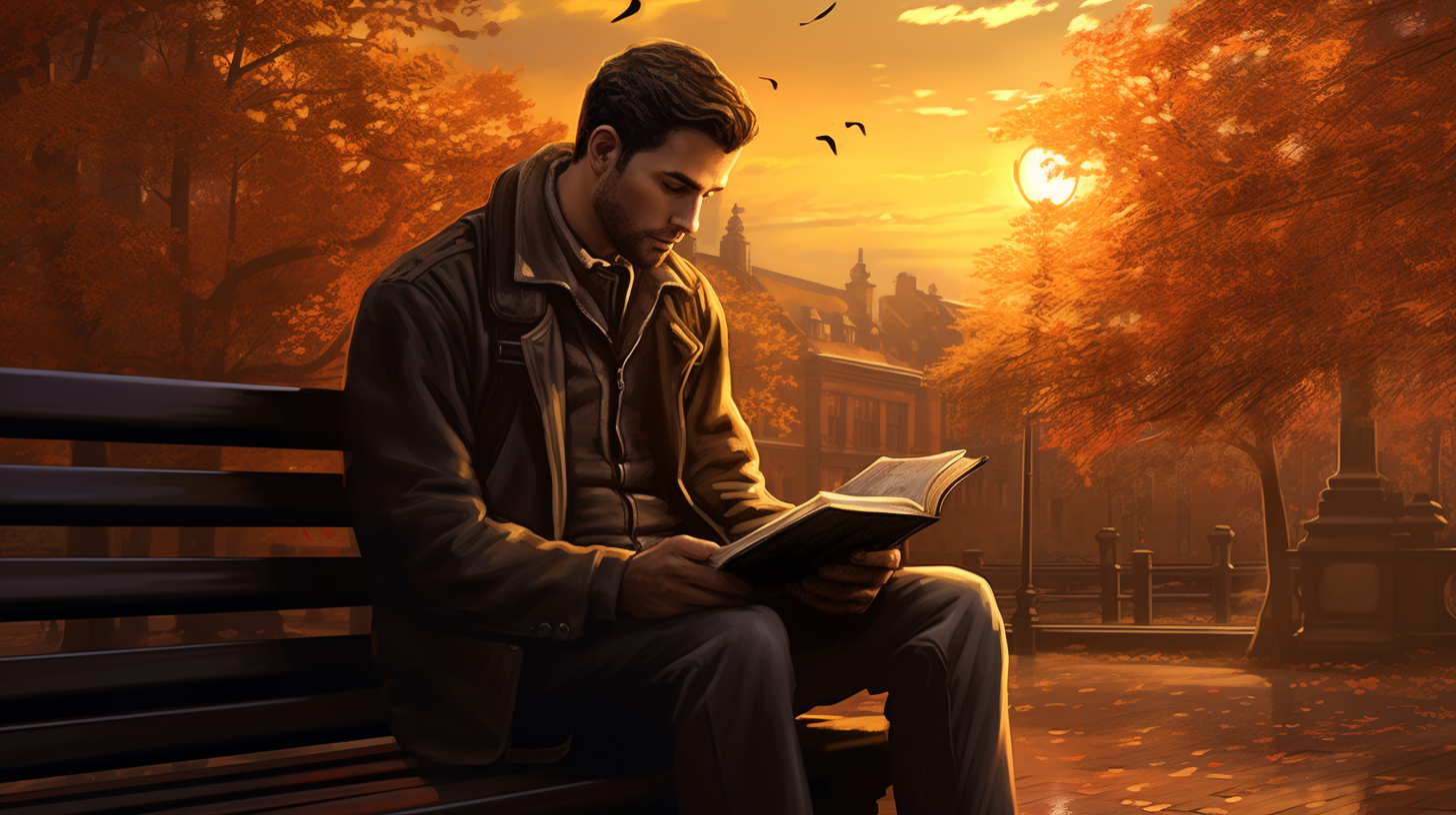 Man reading book on bench