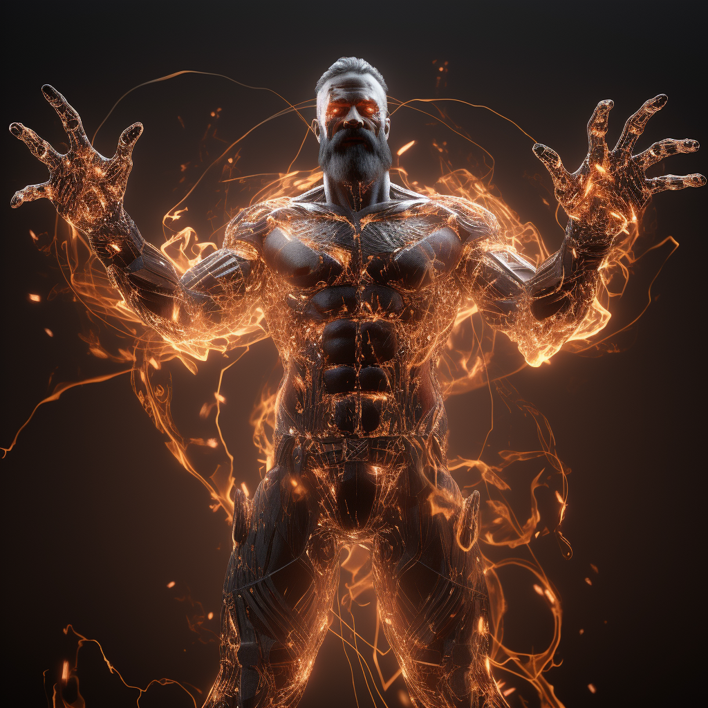 Rugged supervillain radiating energy waves in multidimensional realm