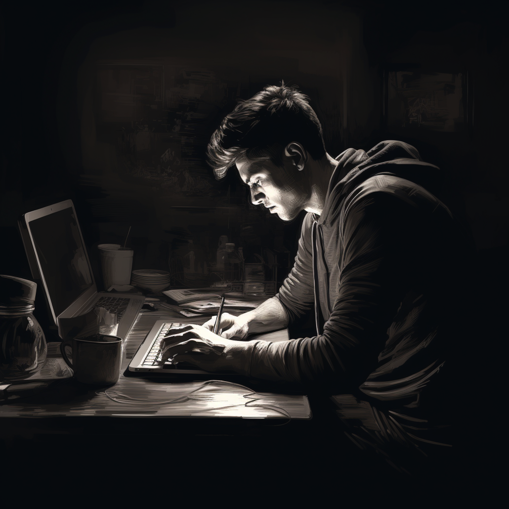 Young man typing at desk