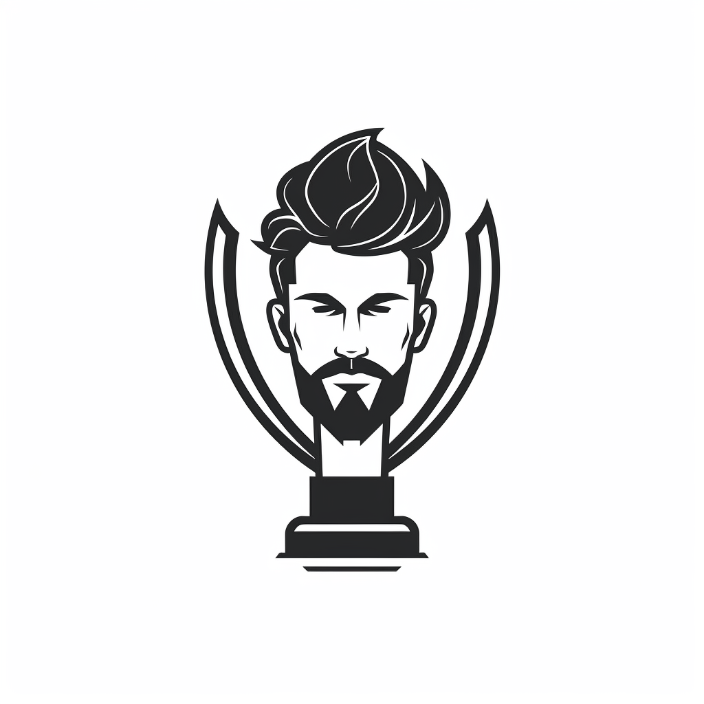 Man with trophy logo on white background