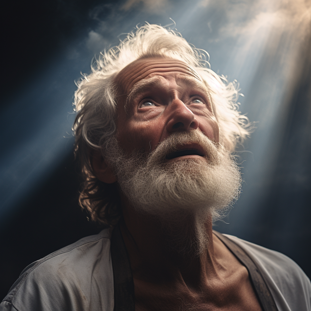 Elderly man amazed by heaven