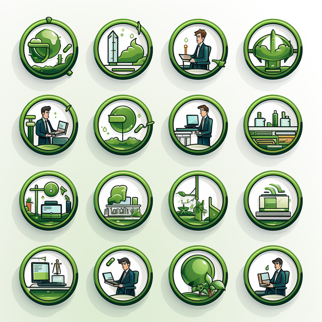 Illustration of management icons on white background