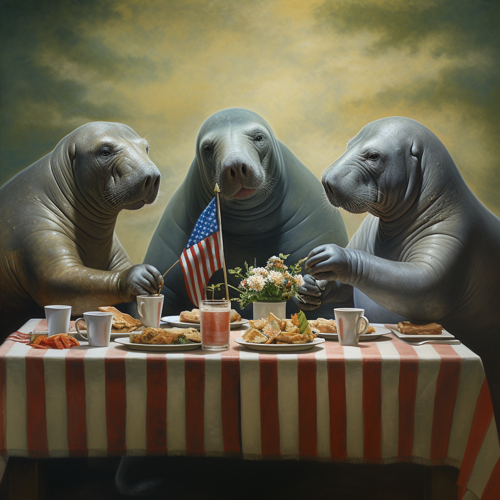 Manatees Eating Dinner as a Family