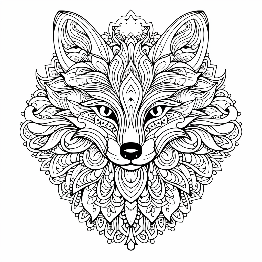 Symmetrical mandala fox illustration on white background