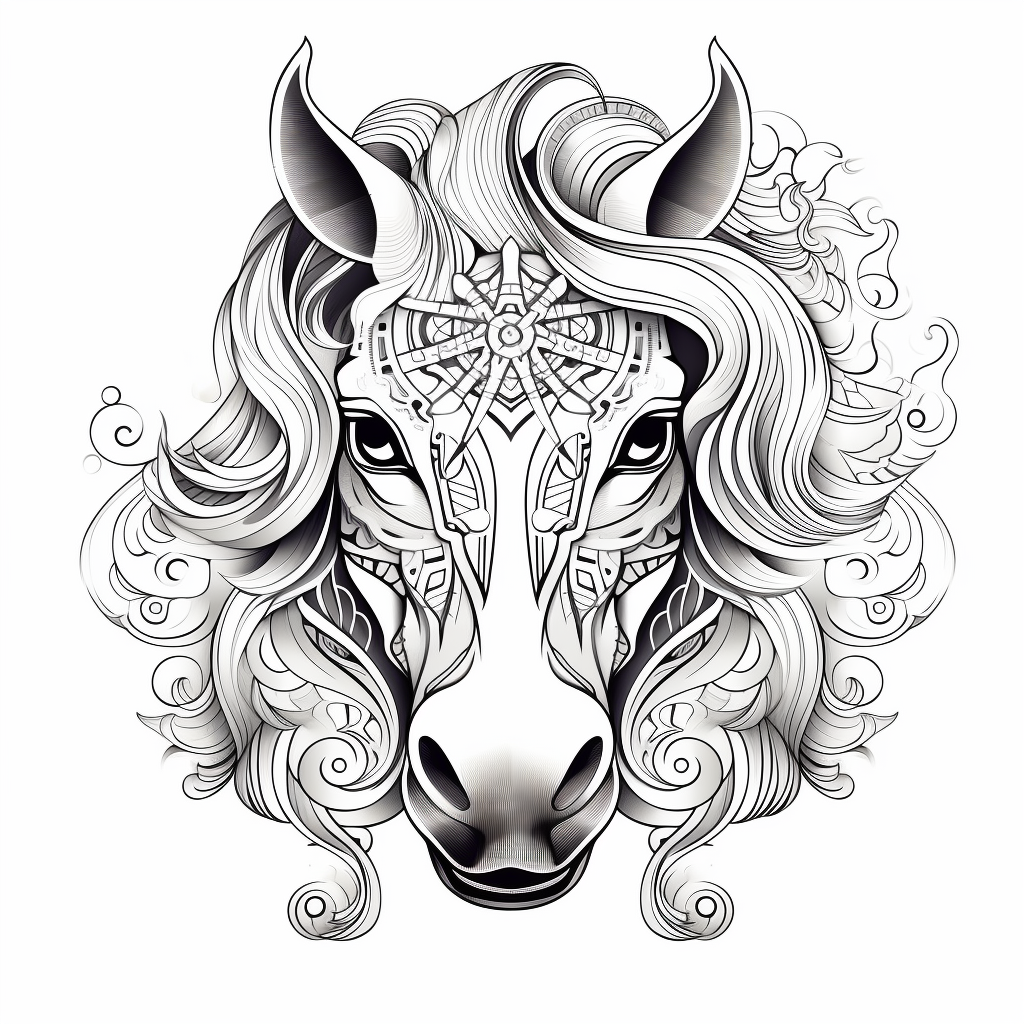 Symmetrical Mandala horse face illustration