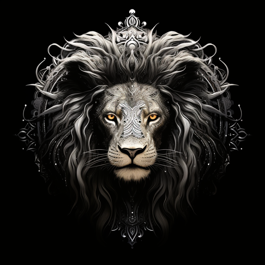 Black and white mandala lion artwork