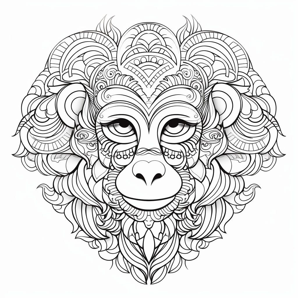 Symmetrical Mandala Monkey Illustration