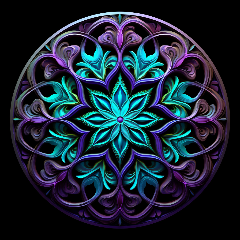 Beautiful Mandala Art in Dark Infinite Fractal Vaporwaves