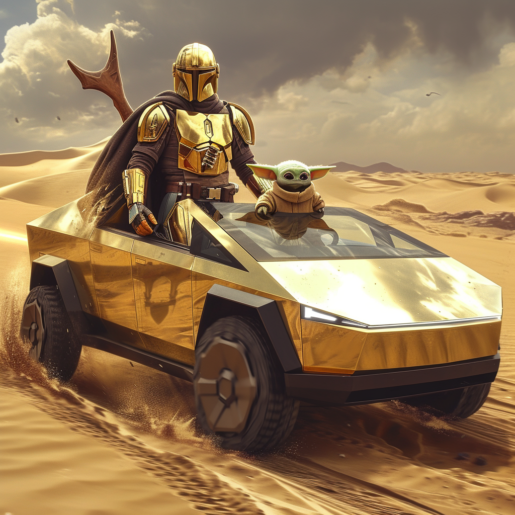 Mandalorian Golden Suit Baby Yoda Golden Tesla