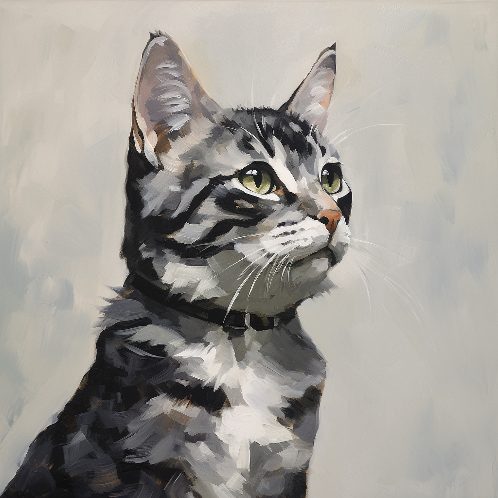 Dark Gray and Beige Tabby Cat Painting