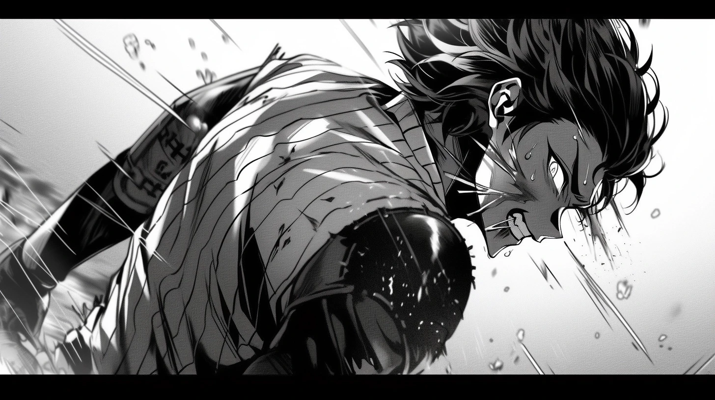 Manga black and white action shot featuring a teenage boy named Asher getting hit in the face with a baseball