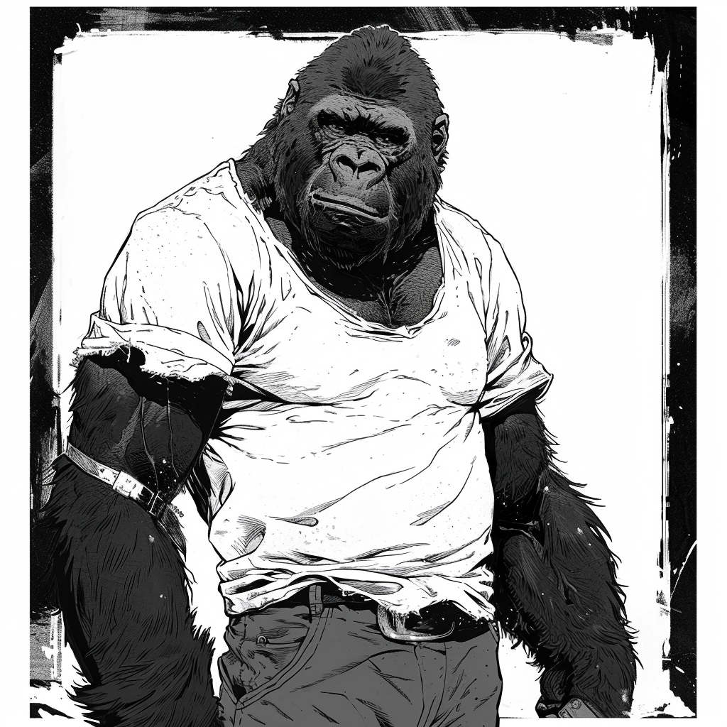 Manga Character Anthropomorphic Gorilla in White T-Shirt