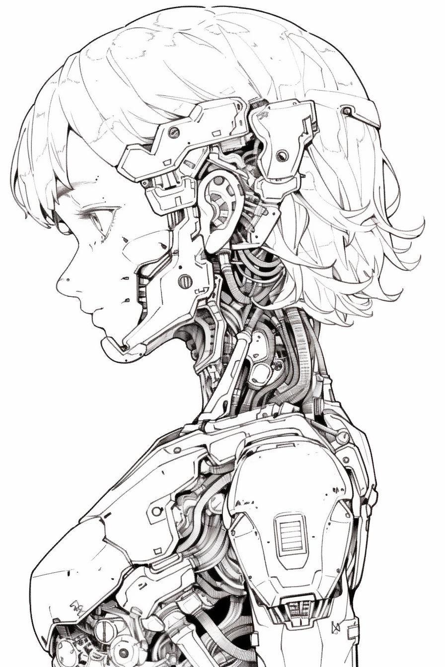 Illustration of a Cute but Scary Manga Cyber Demon Robot Girl