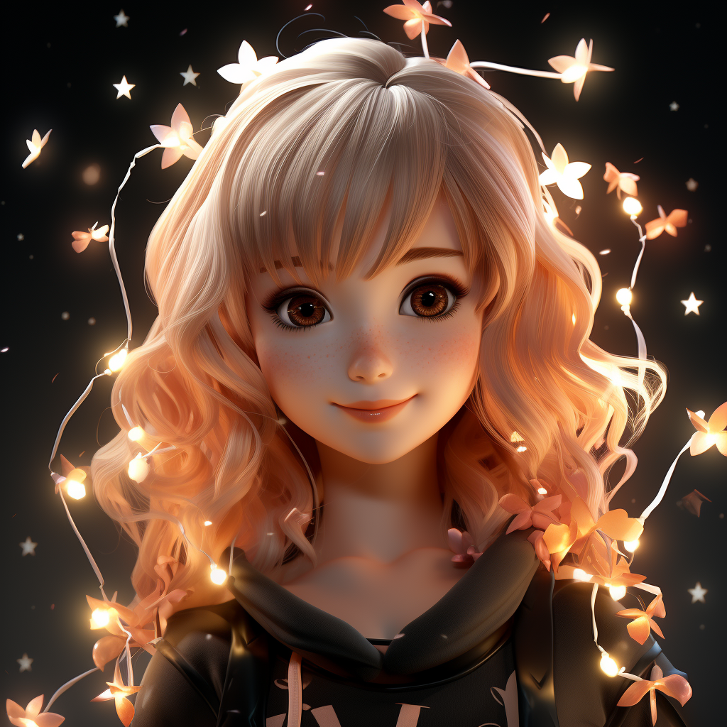 Beautiful manga girl with fairy lights