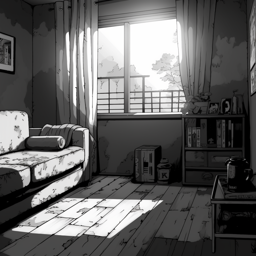 Manga living room with grey shadow