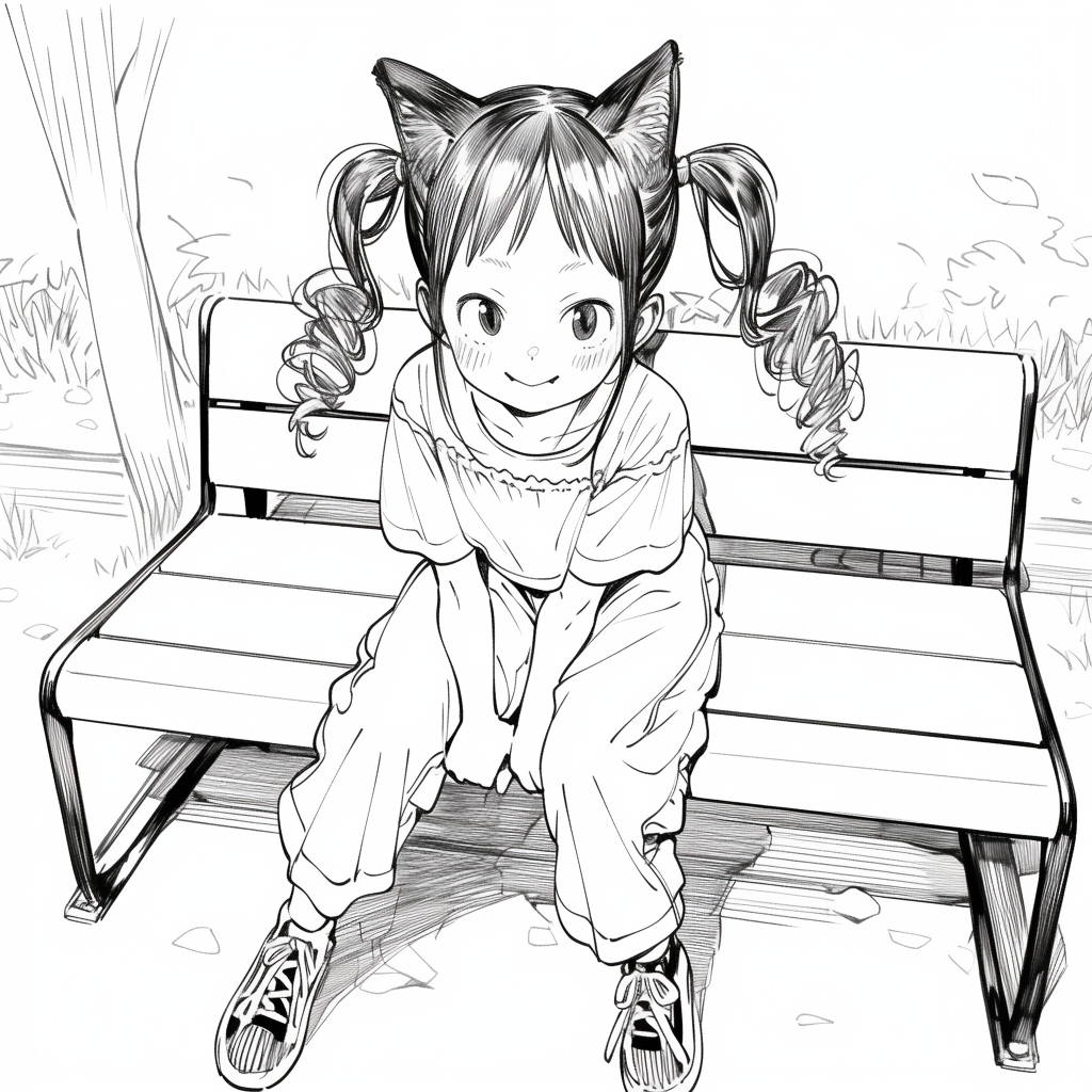 Cute manga girl on bench