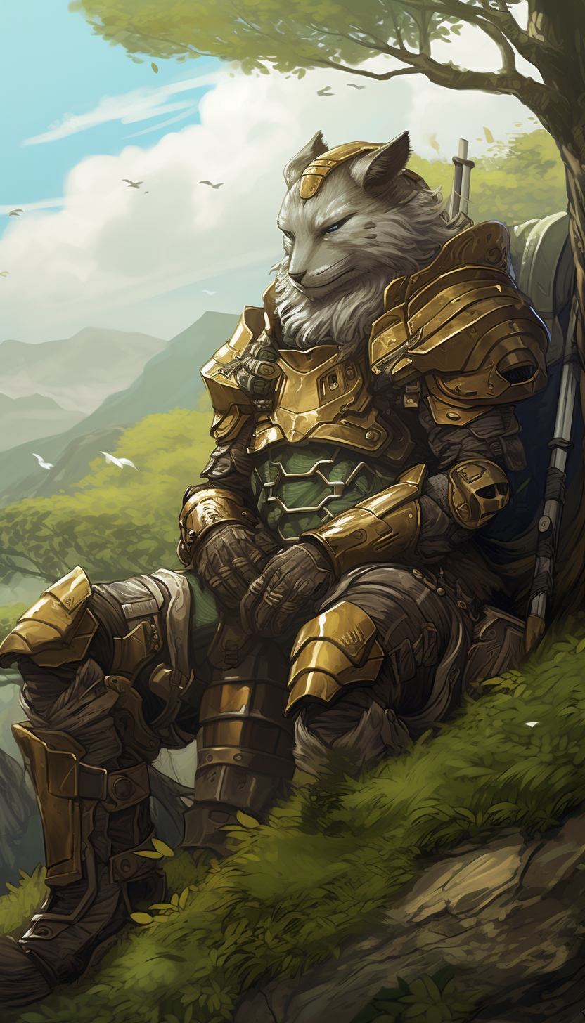 Manga otter knight resting in armor