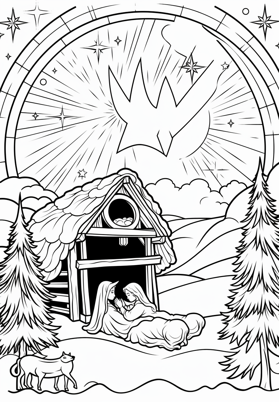 Coloring Page of Manger Jesus Born