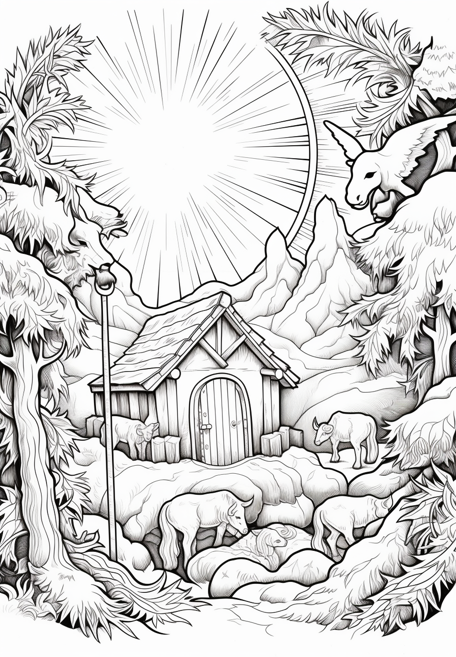 Coloring page of manger scene