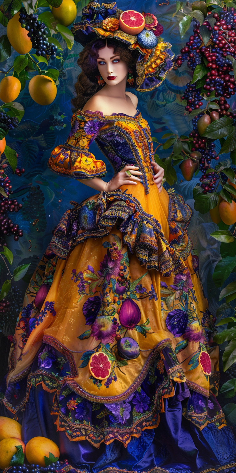 Drag queen in fruity dress