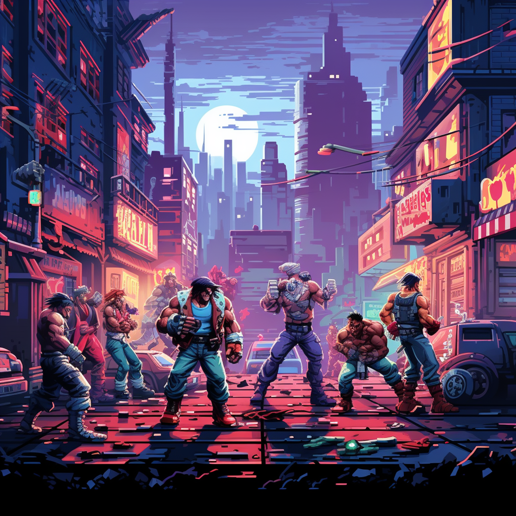 Pixelart beat em up game in Manhattan cyberpunk setting