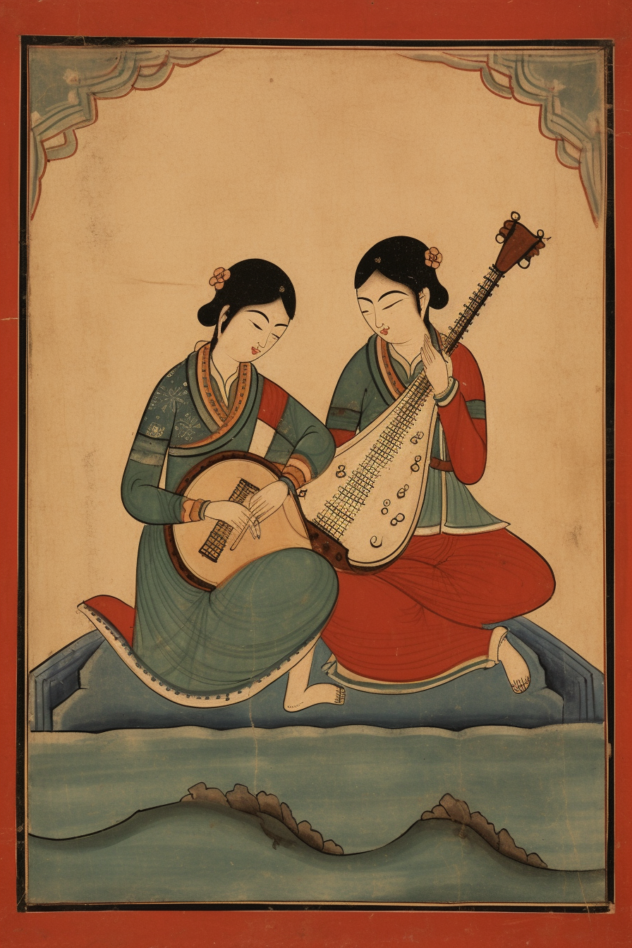 Two Female Musicians in Manichaean Miniature Image