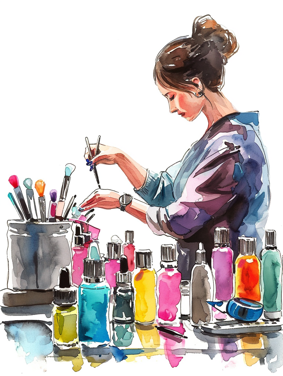 manicurist in essential oil uniform doing manicures