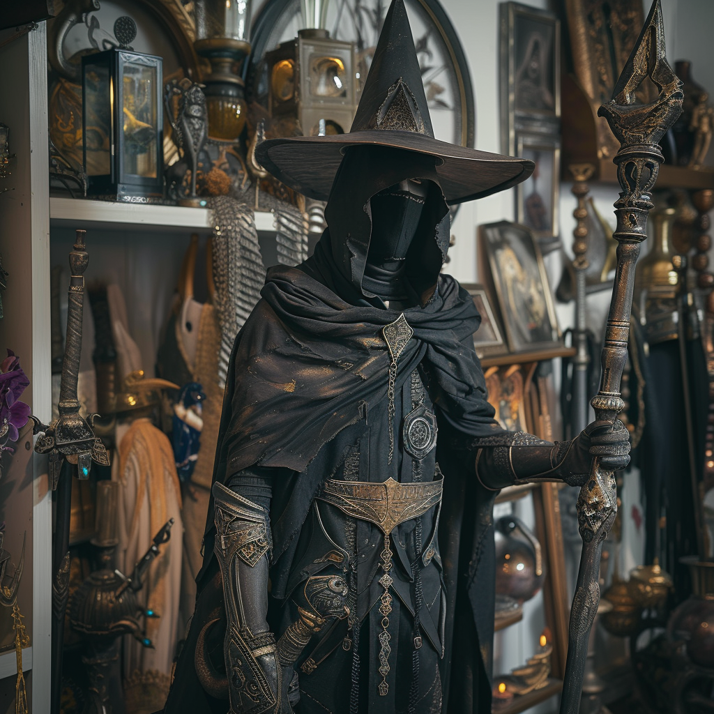 Fantasy-style Mannequin with Pointy Hat and Staff