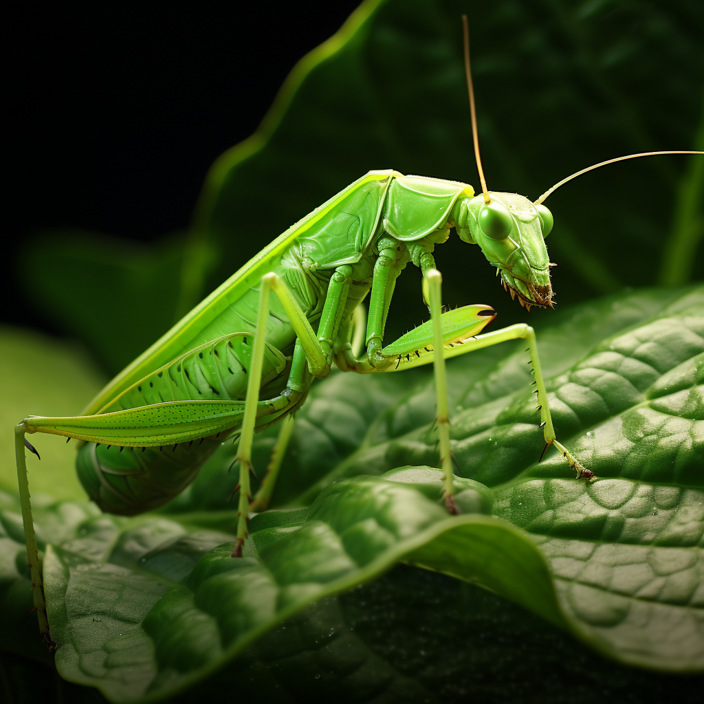 Detailed photo of mantis on leaf