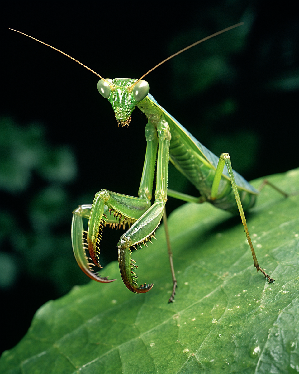 Beautiful Mantis Side View on Leaf