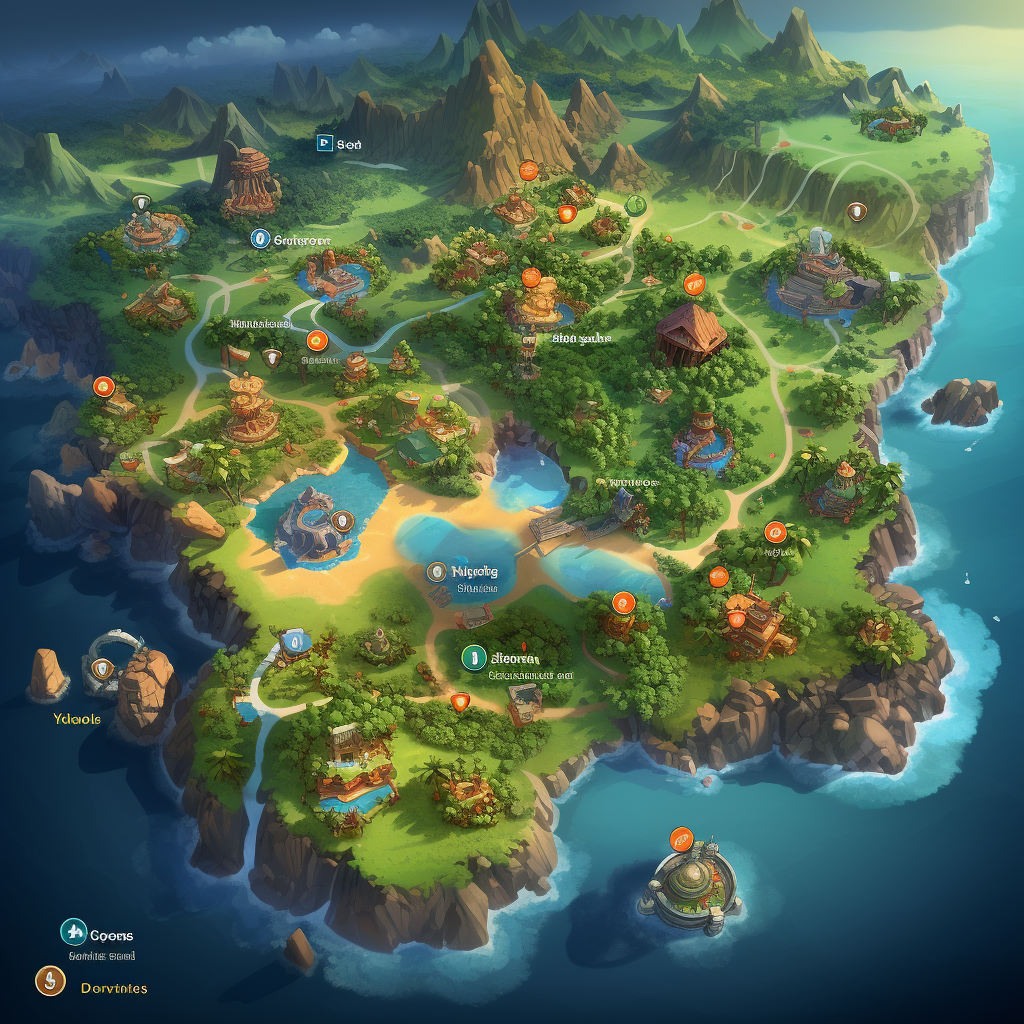 Interactive map of tropical islands for gaming