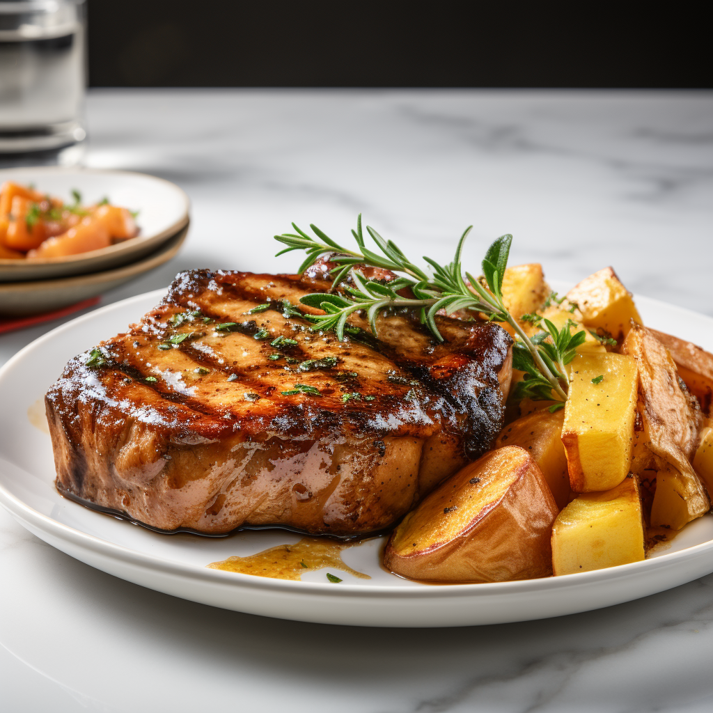 Maple Glazed Pork Chops with Roasted Apples and Sweet Potatoes