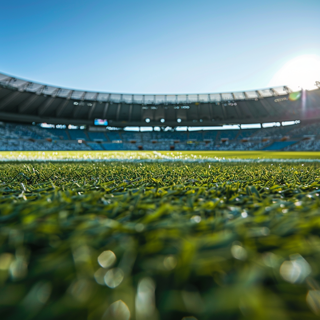 Soccer pitch Maracanã Stadium low angle shot