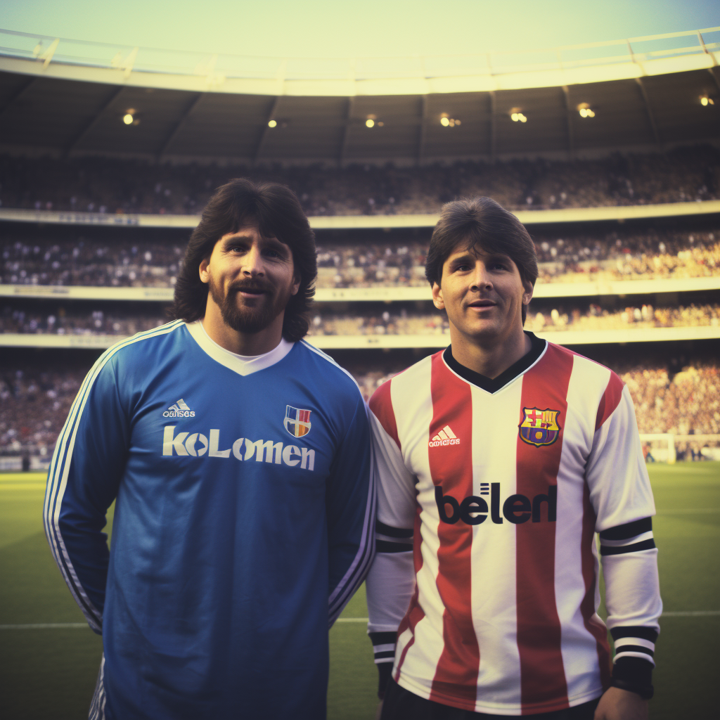 Diego Maradona and Lionel Messi playing football