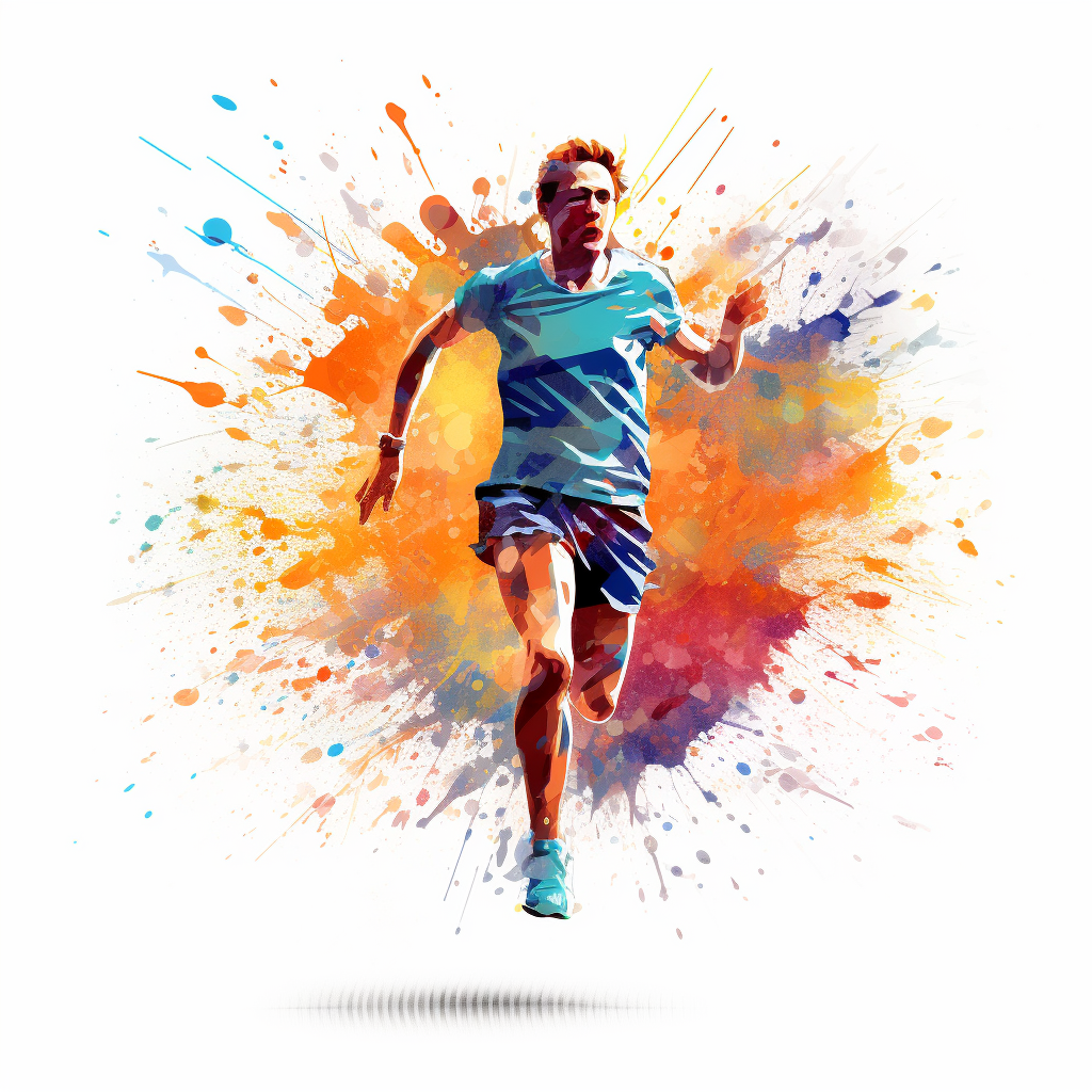 Motivational marathon runner illustration with paint splatter