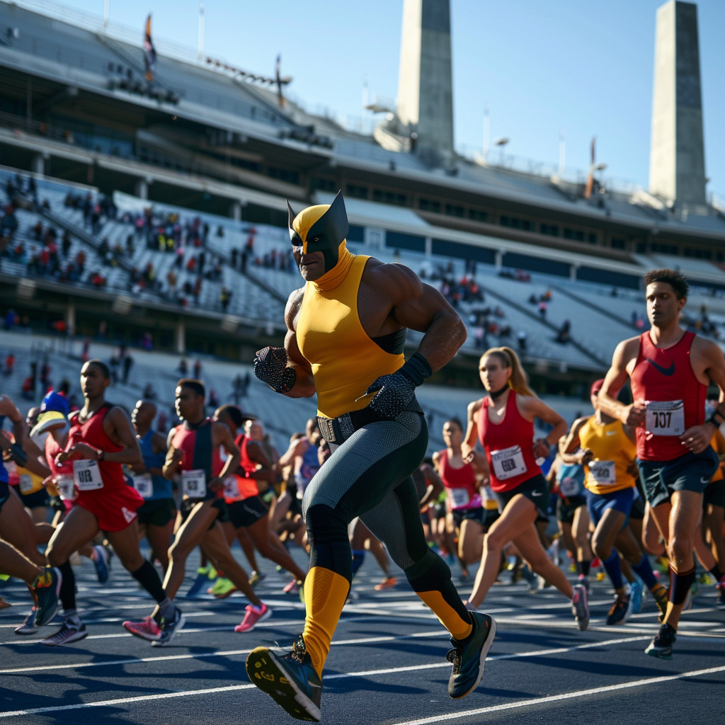 Marathon Runners with Wolverine