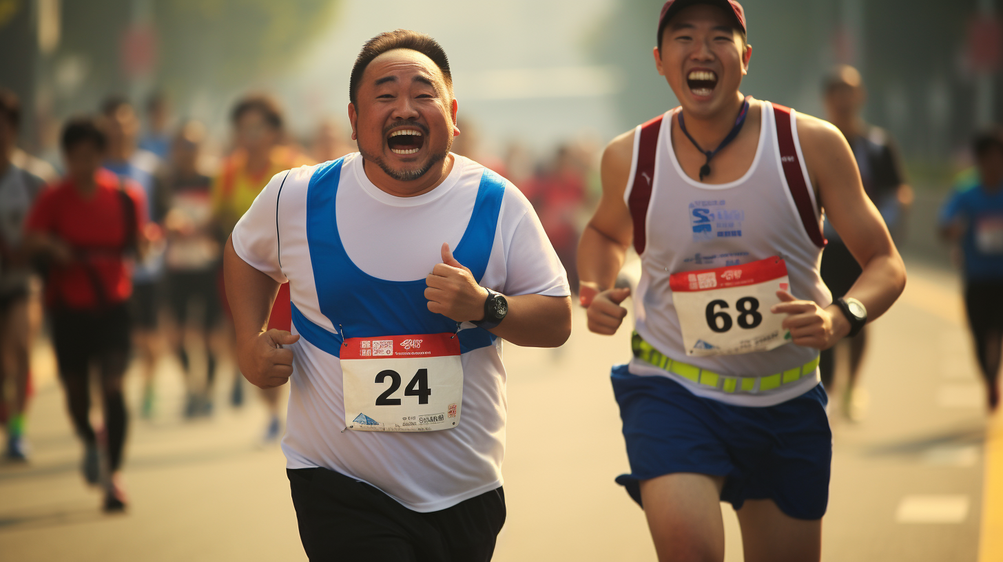 Two Korean men running together