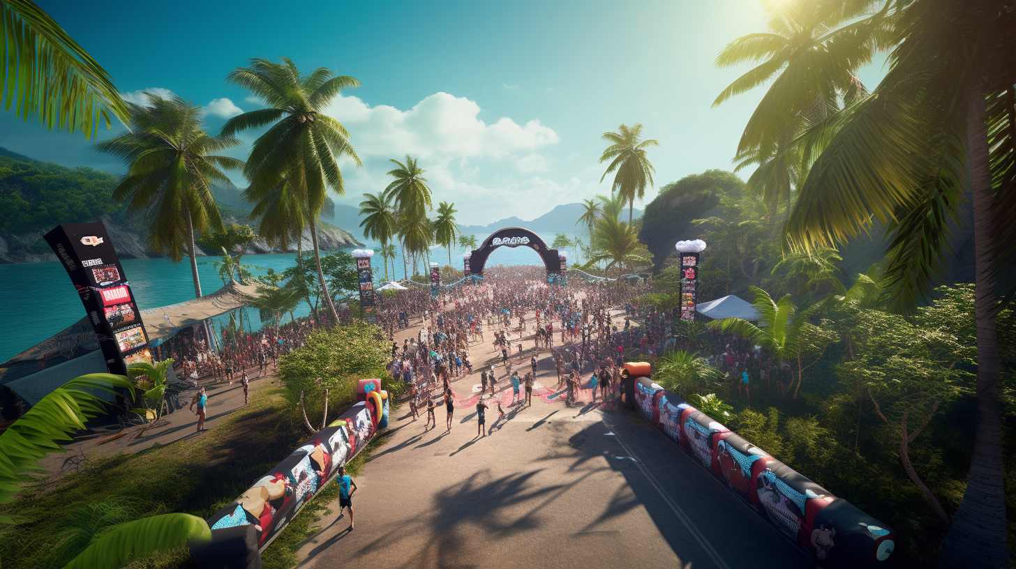 Marathon finish line in tropical paradise