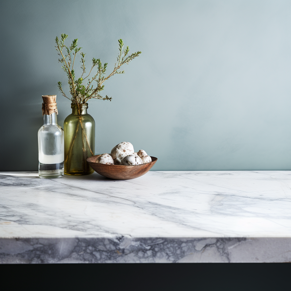 Close-up of Marble Counter and Shelf